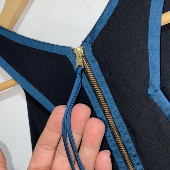 Rebecca Taylor dress abstract print‎ black & green size 6 exposed back zipper - Picture 3 of 5